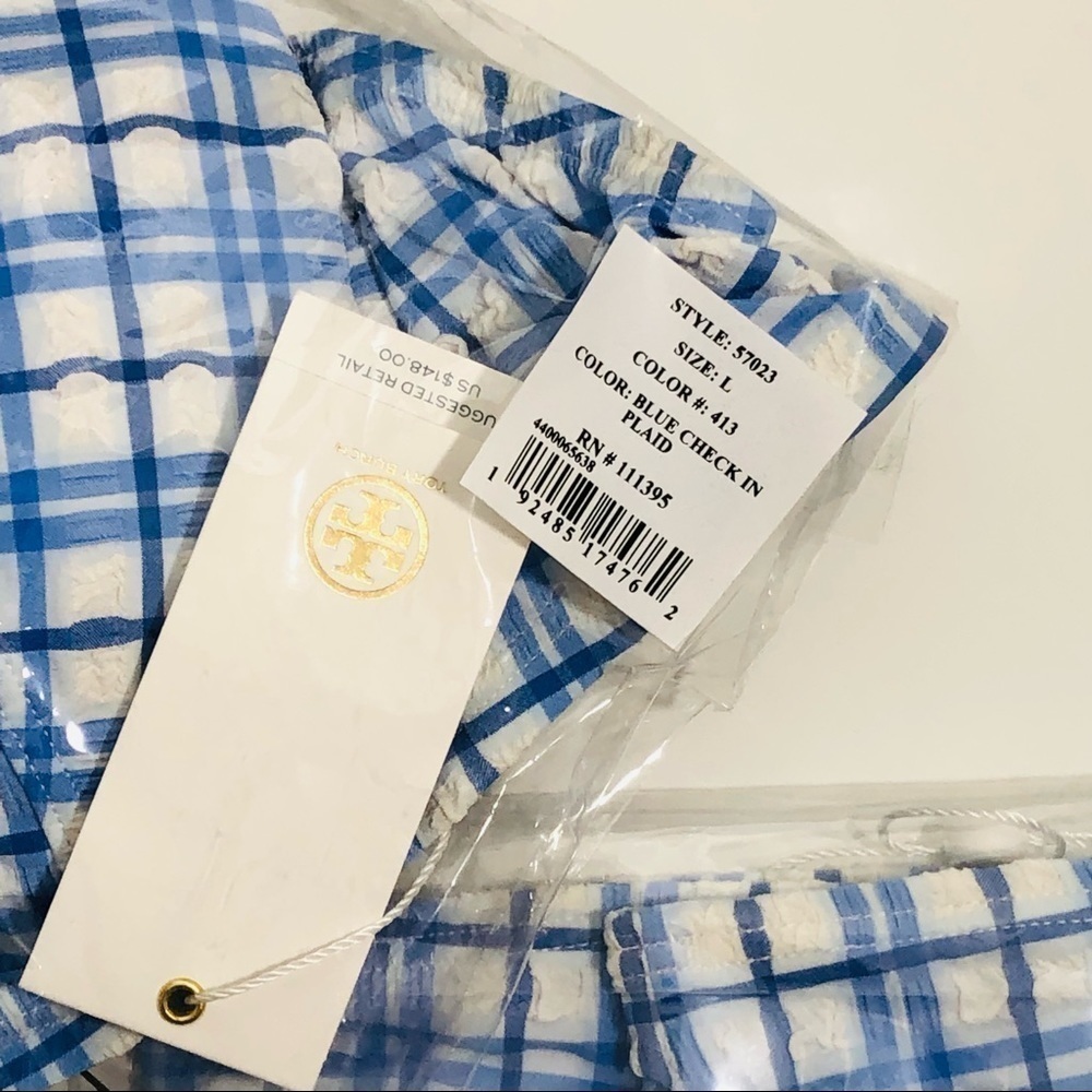 NWT Tory Burch Plaid Underwire Bikini Top Hipster Bikini Bottom Se Blue size L - Picture 10 of 13